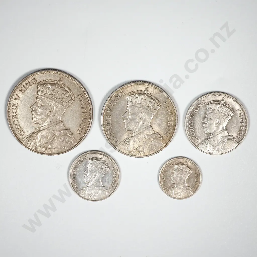 New Zealand 1933 Five Coin Type Set Total CV $380 Image 1++