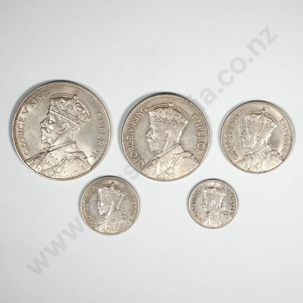 New Zealand 1934 Five Coin Type Set EF Total CV $380 Image 1++