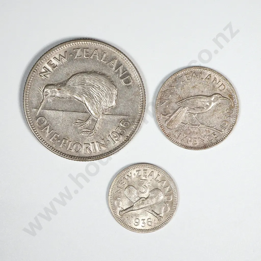 New Zealand 1936 Three Coin Type Set EF Total CV $1115 Image 1++