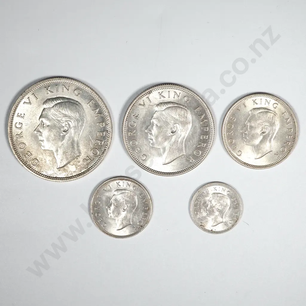 New Zealand 1937 Five Coin Type Set EF Total CV $390 Image 1++