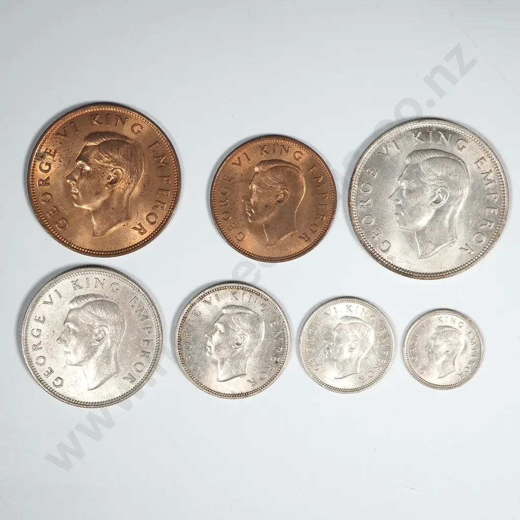 New Zealand 1940 Seven Coin Type Set EF Total CV $585 Image 1++
