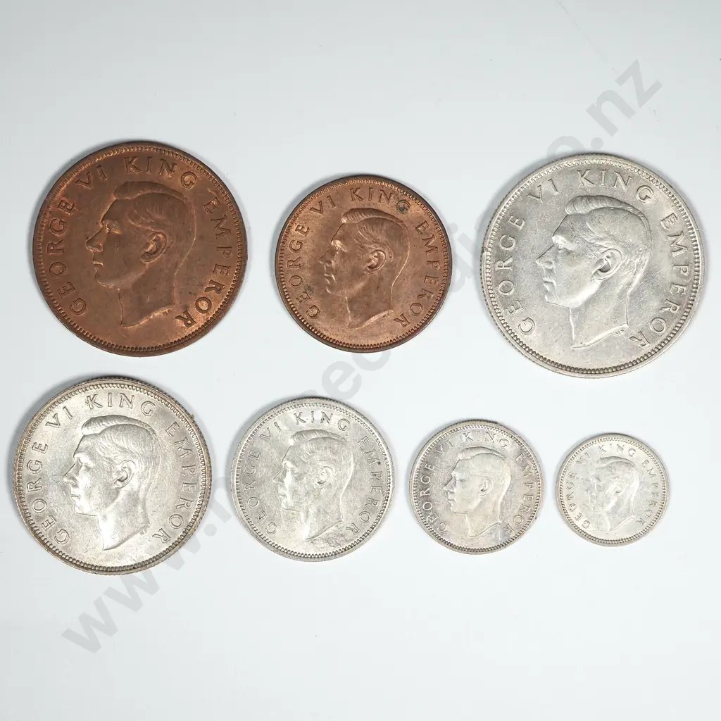 New Zealand 1941 Seven Coin Type Set EF Total CV $850 Image 1++