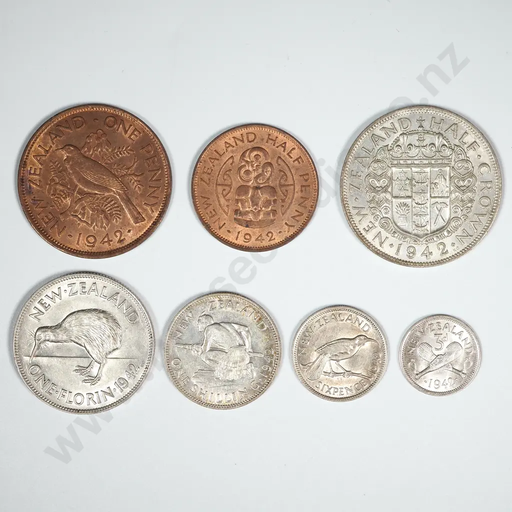 New Zealand 1942 Five Coin Type Set EF Total CV $810 Image 1++