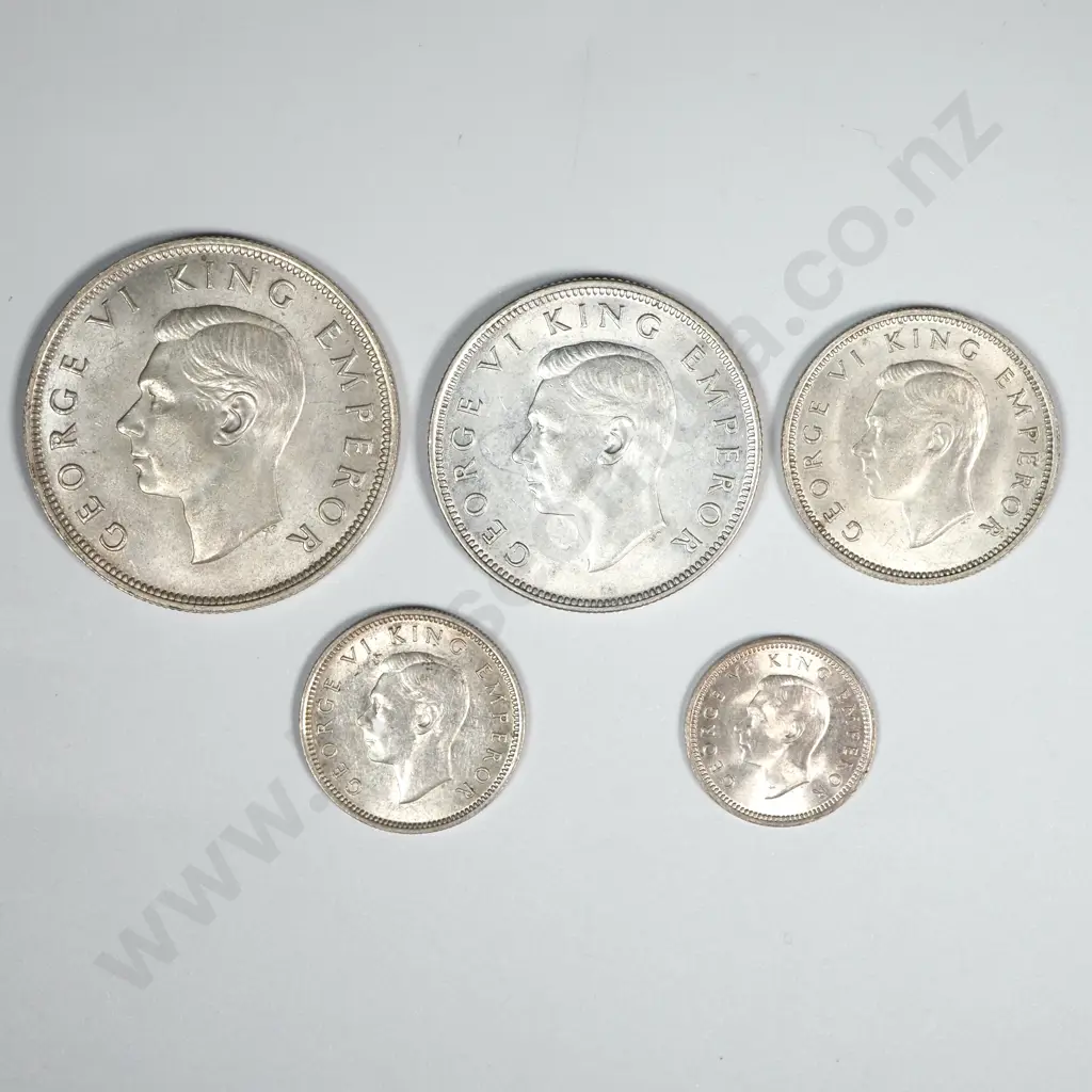 New Zealand 1943 Five Coin Type Set EF Total CV $355 Image 1++