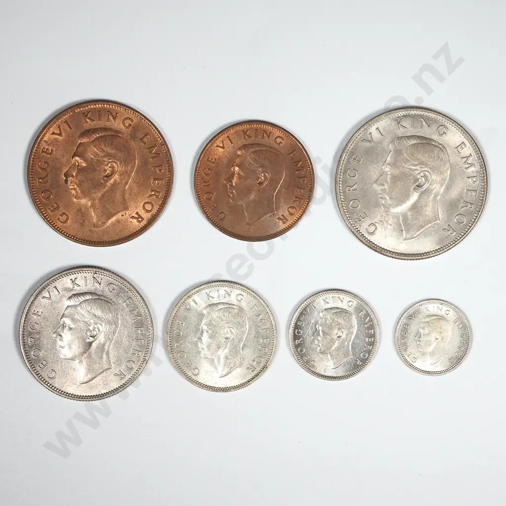 New Zealand 1944 Seven Coin Type Set EF Total CV $725 Image 1++