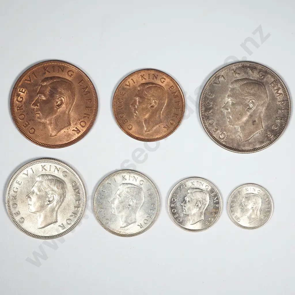 New Zealand 1945 Seven Coin Type Set EF Total CV $350 Image 1++