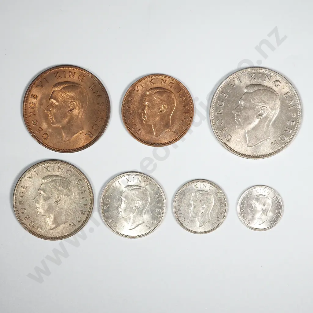 New Zealand 1946 Seven Coin Type Set EF Total CV $320 Image 1++