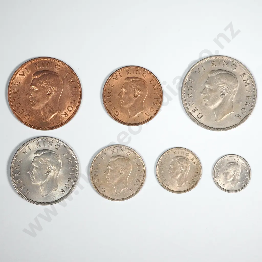 New Zealand 1947 Seven Coin Type Set EF Total CV $332 Image 1++