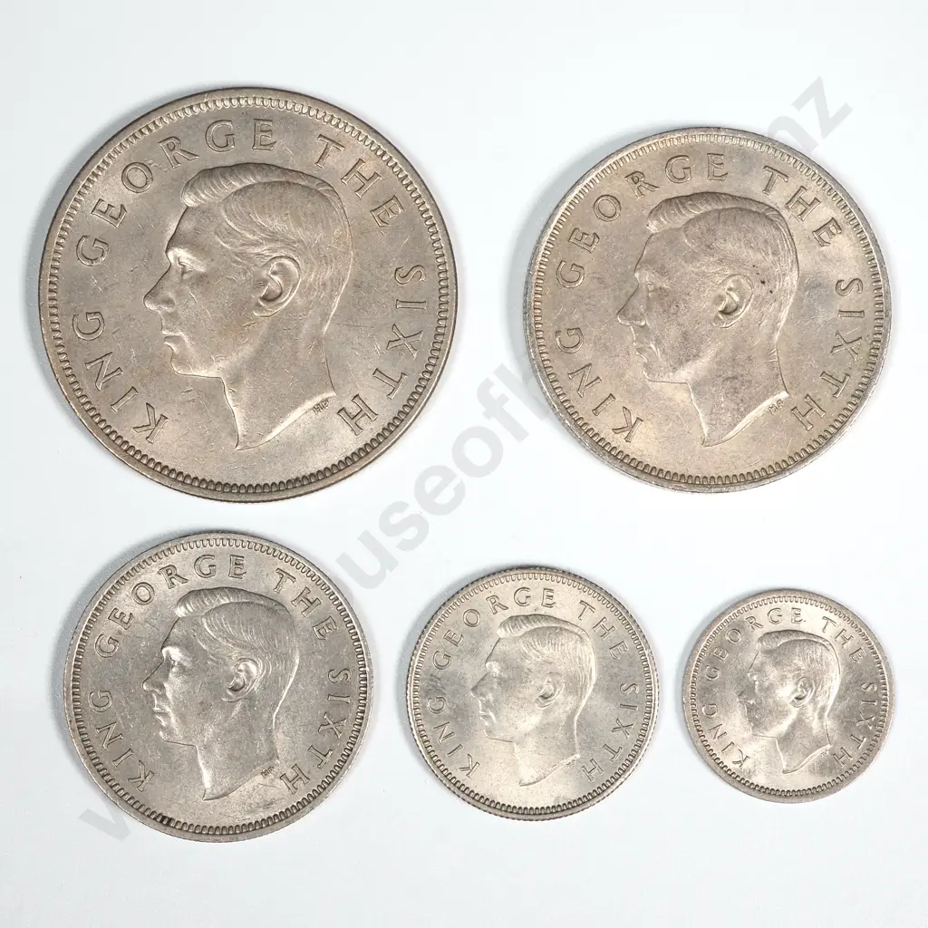 New Zealand 1948 Five Coin Type Set EF Total CV $179 Image 1++