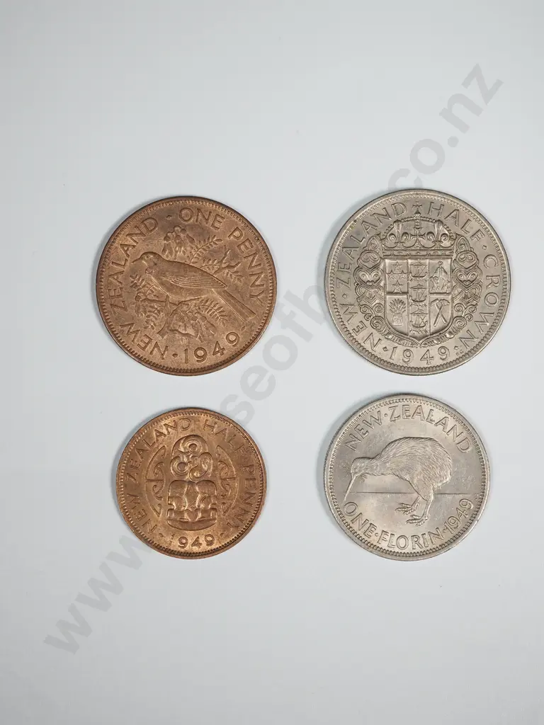 New Zealand 1949 Four Coin Type Set EF Total CV $197 Image 1++