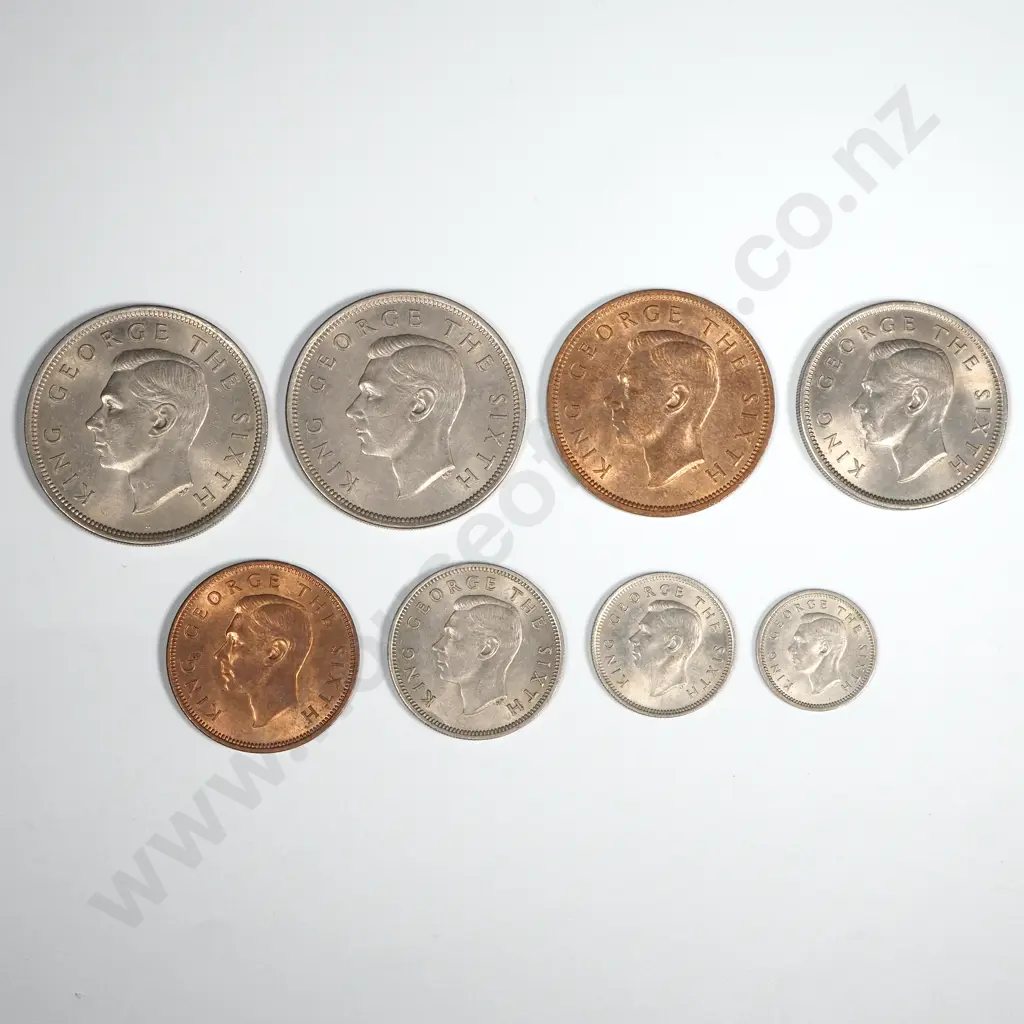 New Zealand 1950 Eight Coin Type Set EF- UNC Total CV $520 Image 1++