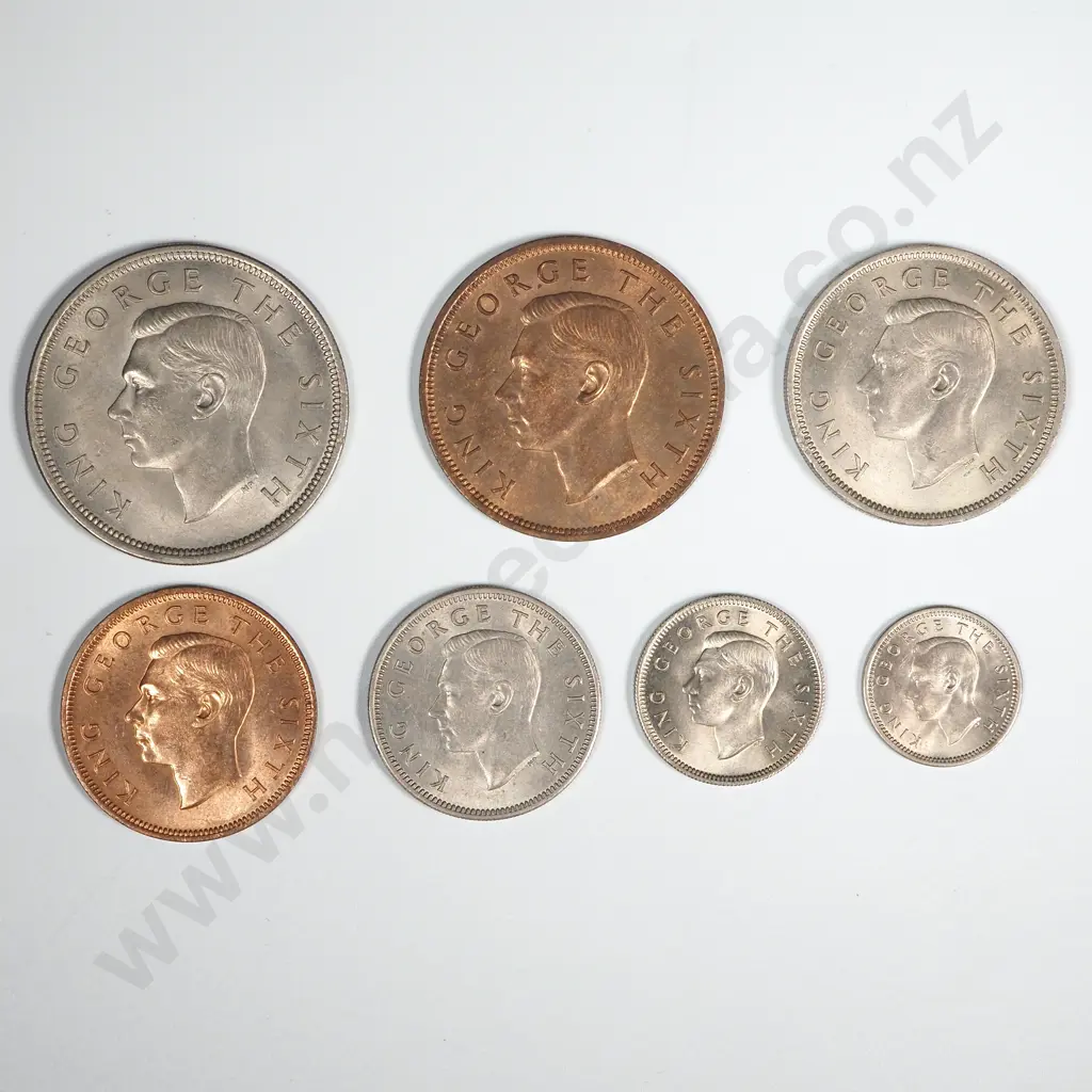 New Zealand 1951 Seven Coin Type Set AUNC-UNC Total CV $317 Image 1++