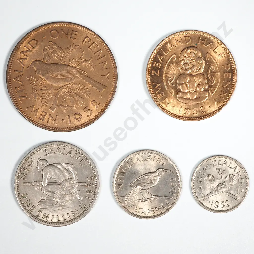 New Zealand 1952 Five Coin Type Set EF-UNC Total CV $225 Image 1++