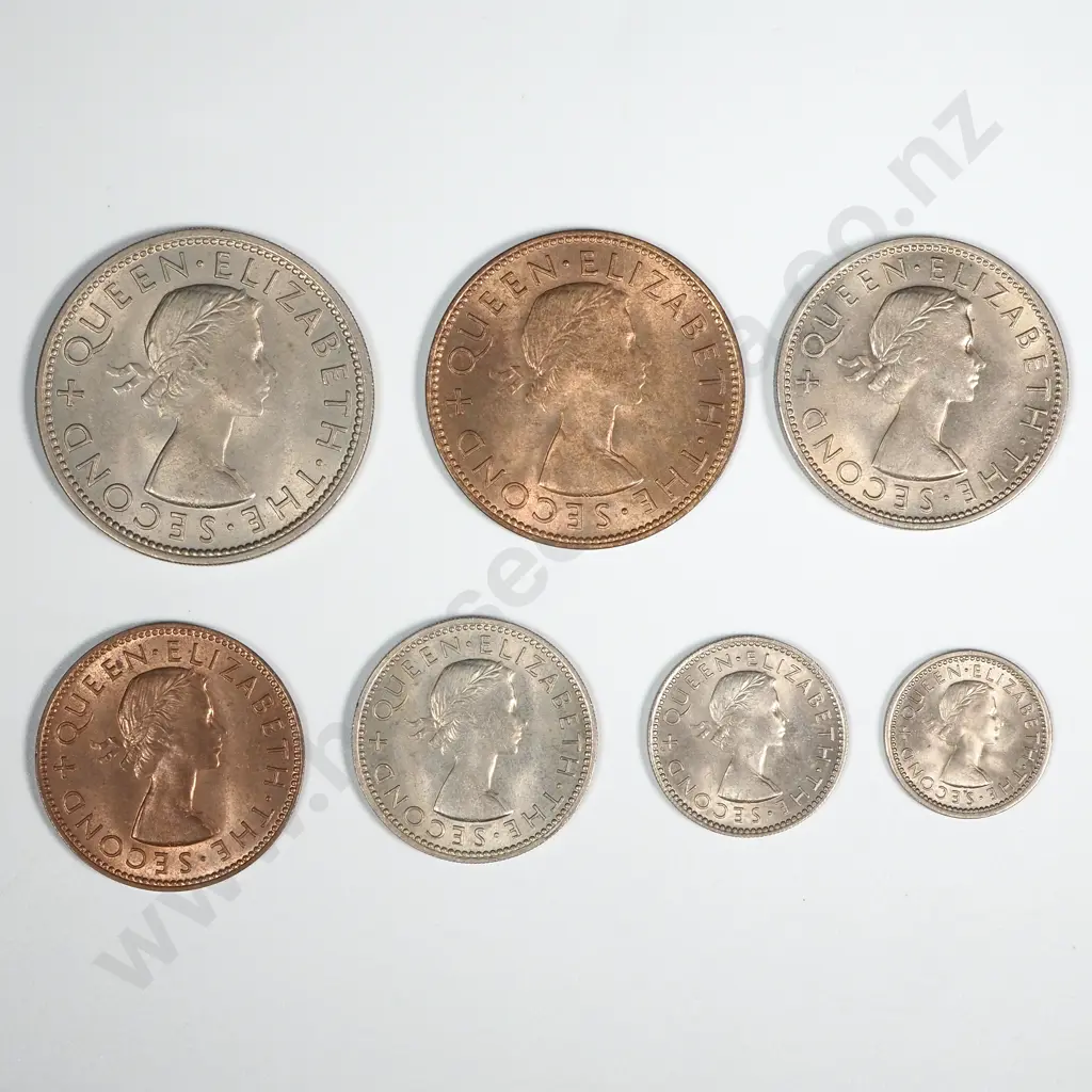 New Zealand 1953 Seven Coin Type Set AUNC-UNC Total CV $260 Image 1++