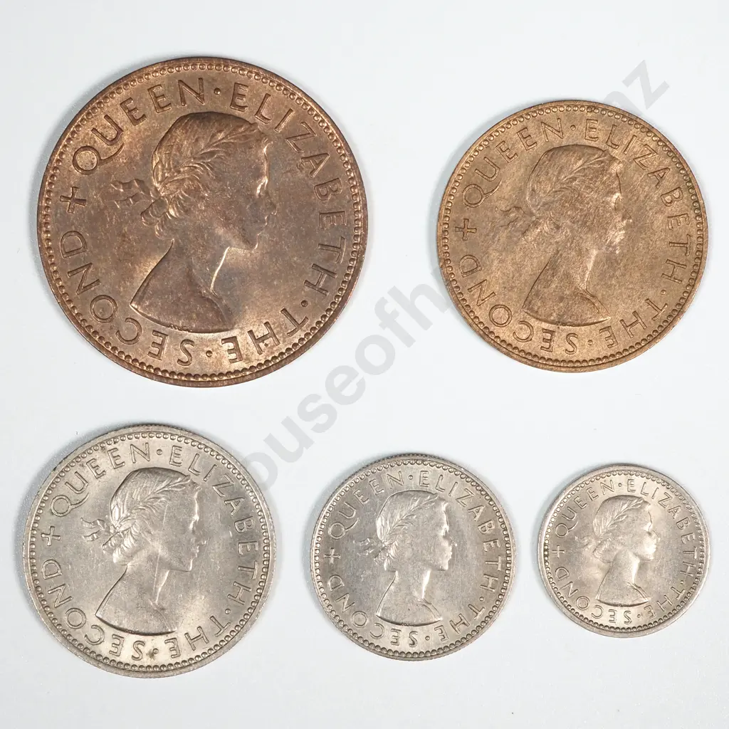 New Zealand 1955 Five Coin Type Set EF Total CV $210 Image 1++