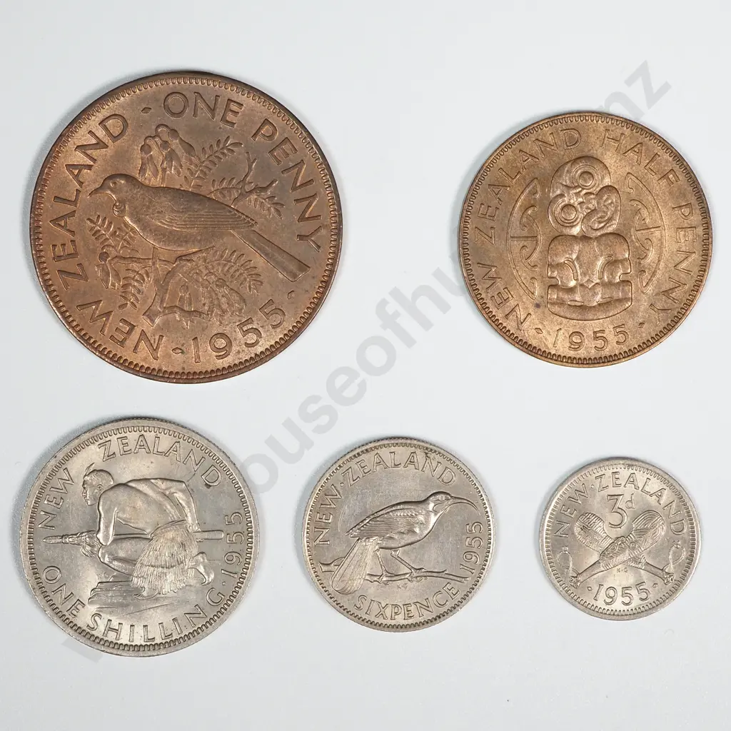 New Zealand 1955 Five Coin Type Set EF Total CV $210 Image 1++