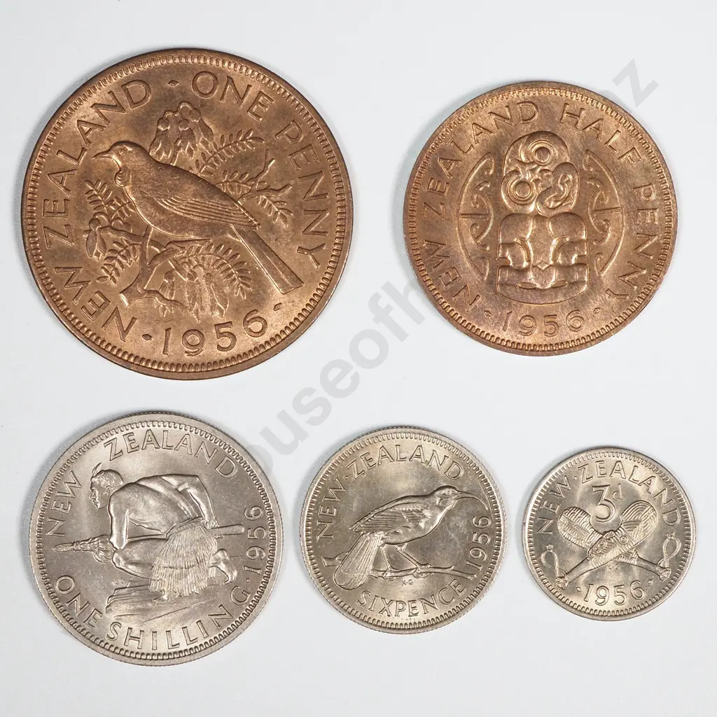 New Zealand 1956 Five Coin Type Set AUNC-UNC Total CV $120 Image 1++