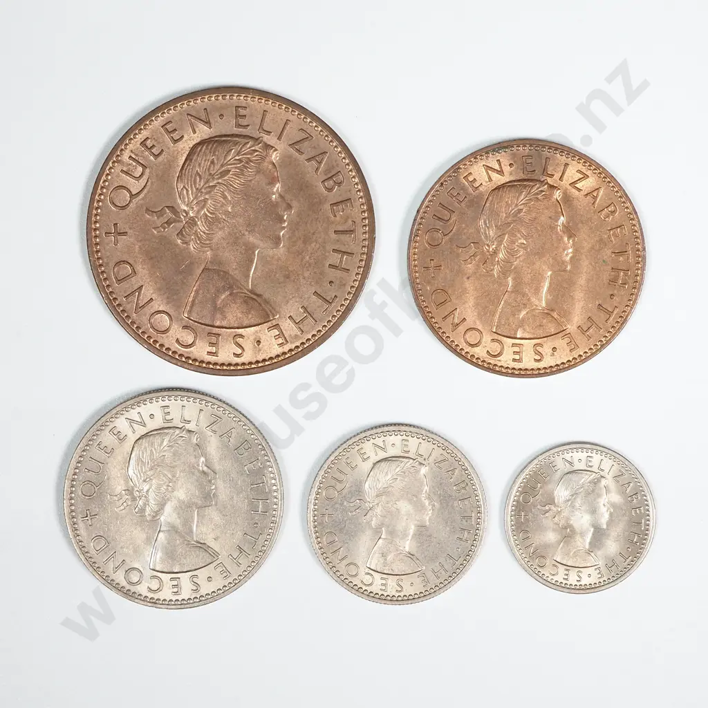 New Zealand 1957 Five Coin Type Set AUNC-UNC Total CV $95 Image 1++