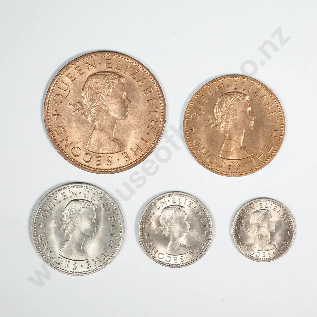 New Zealand 1958 Five Coin Type Set AUNC-UNC Total CV $95 Image 1++