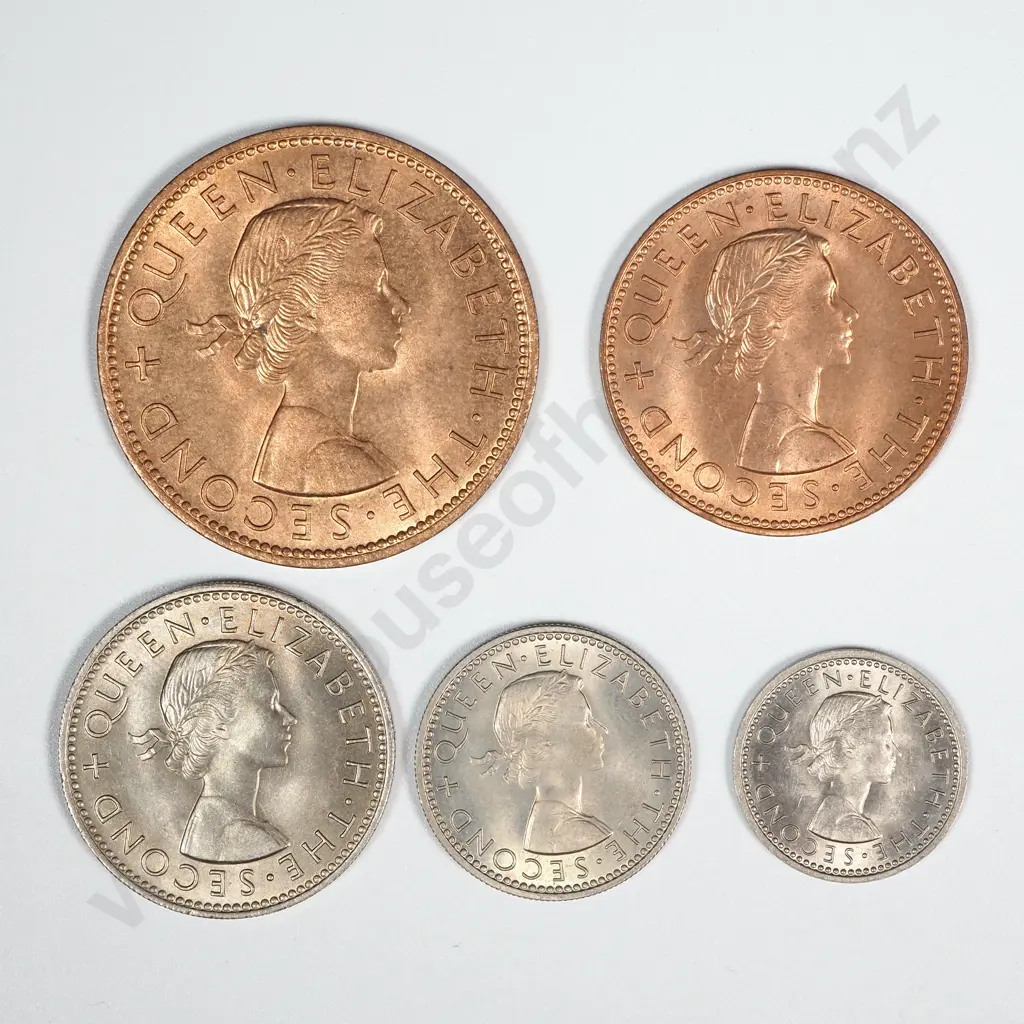 New Zealand 1959 Five Coin Type Set AUNC-UNC Total CV $90 Image 1++
