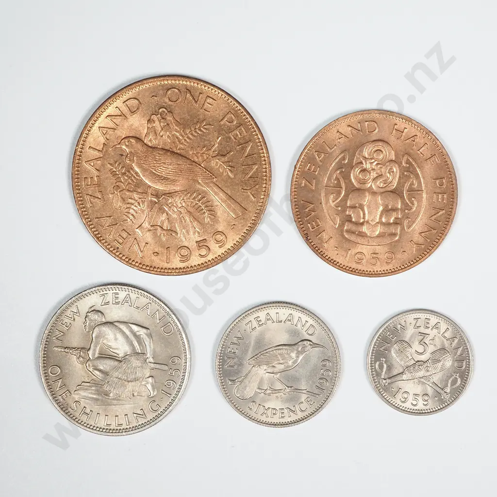 New Zealand 1959 Five Coin Type Set AUNC-UNC Total CV $90 Image 1++