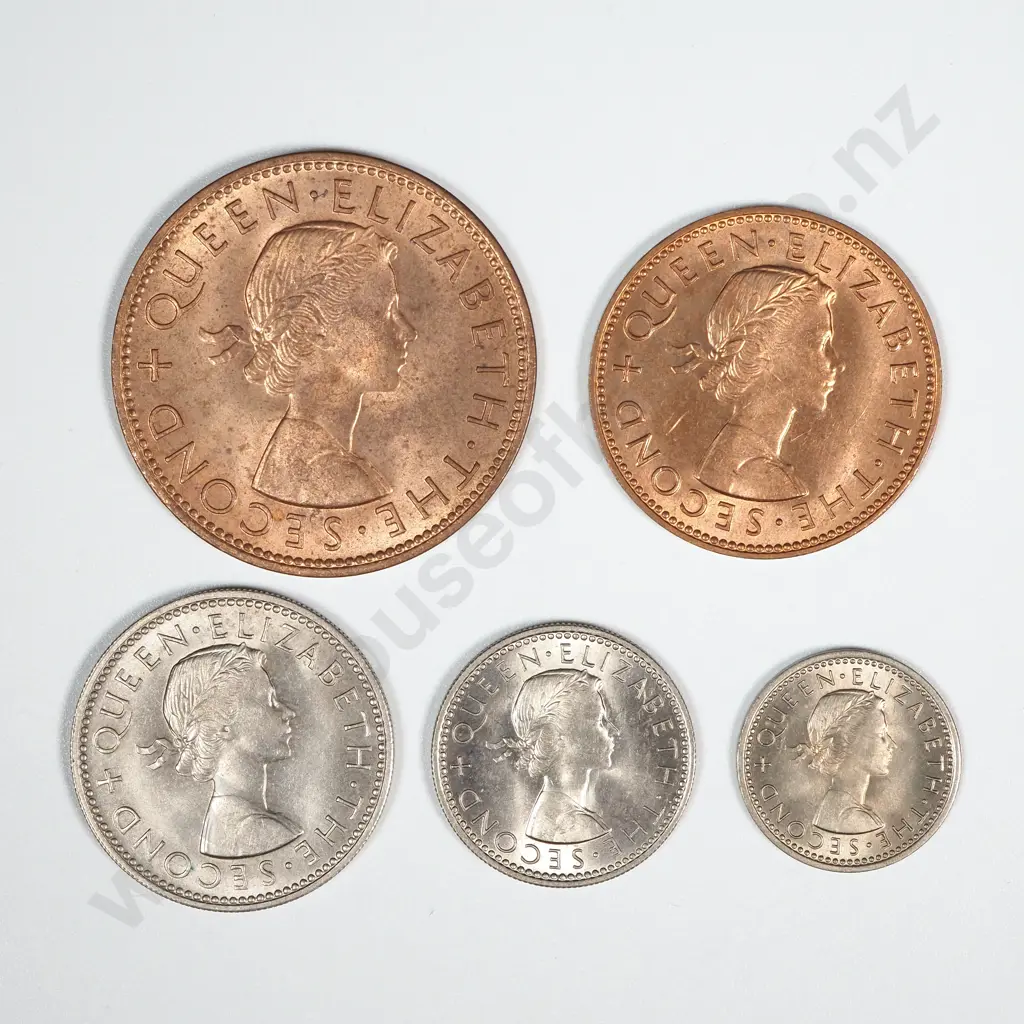 New Zealand 1960 Five Coin Type Set AUNC-UNC Total CV $66-$91 Image 1++
