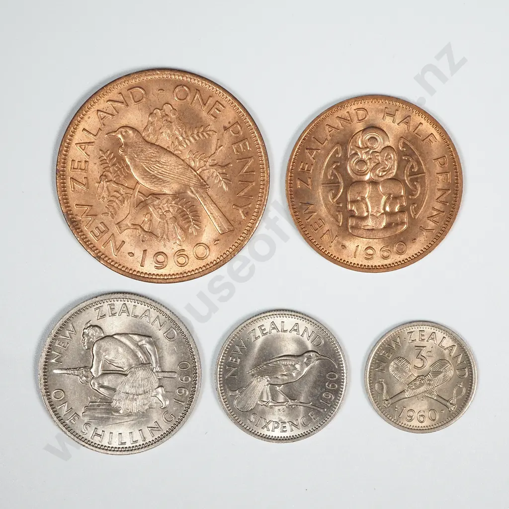 New Zealand 1960 Five Coin Type Set AUNC-UNC Total CV $66-$91 Image 1++