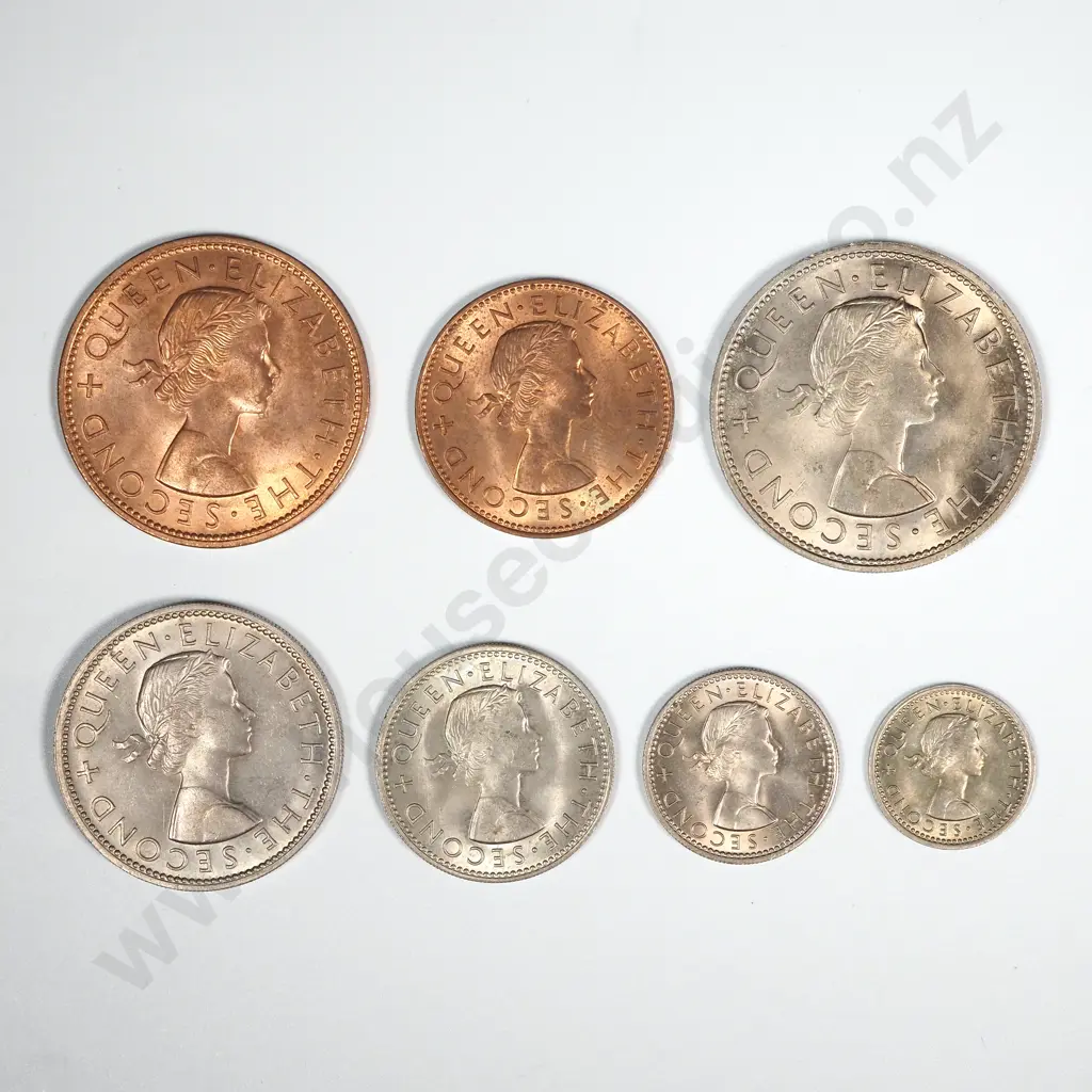 New Zealand 1963 Seven Coin Type Set BUNC Total CV $105 Image 1++
