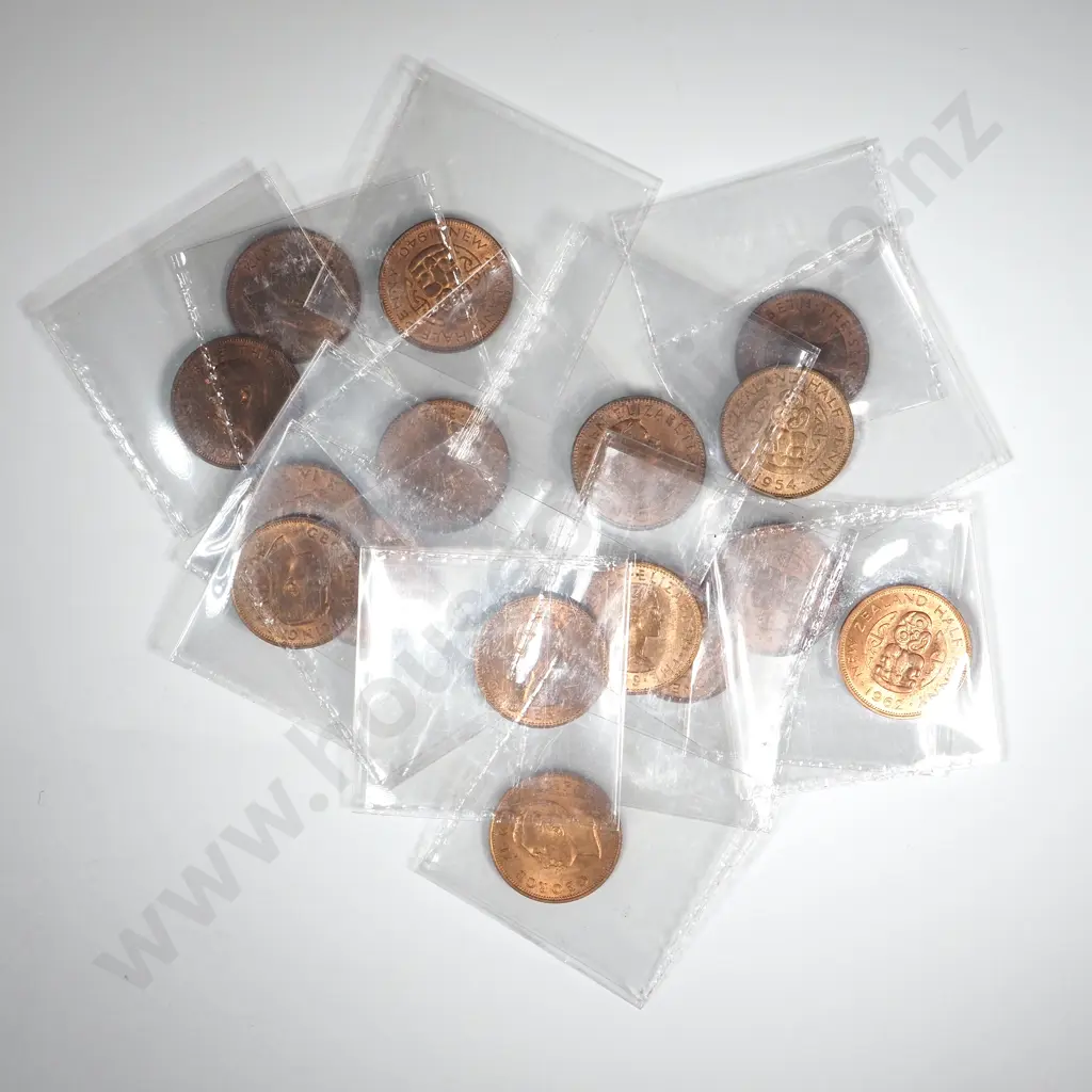 16 New Zealand 1940-1962 Halfpenny Coins EF-UNC Total CV $332 Image 1++