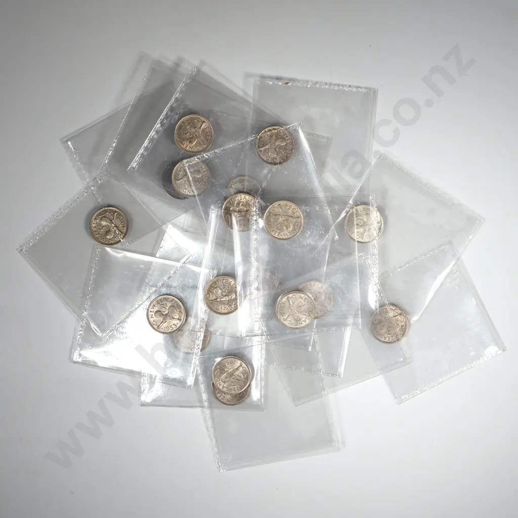 18 New Zealand 1933-1956 Threepence Coins AUNC Total CV $835 Image 1++