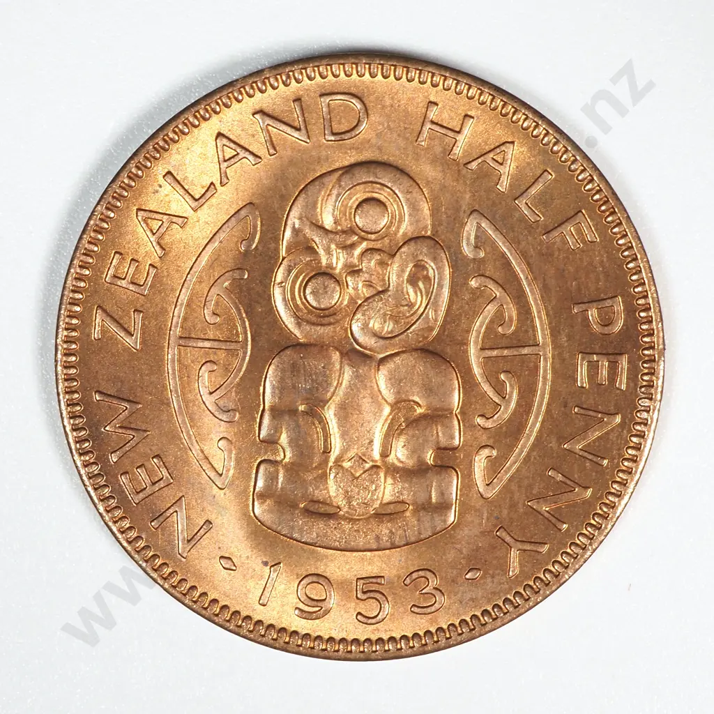 1953 New Zealand Halfpenny BUNC Full Mint Lustre CV $40 Image 1++