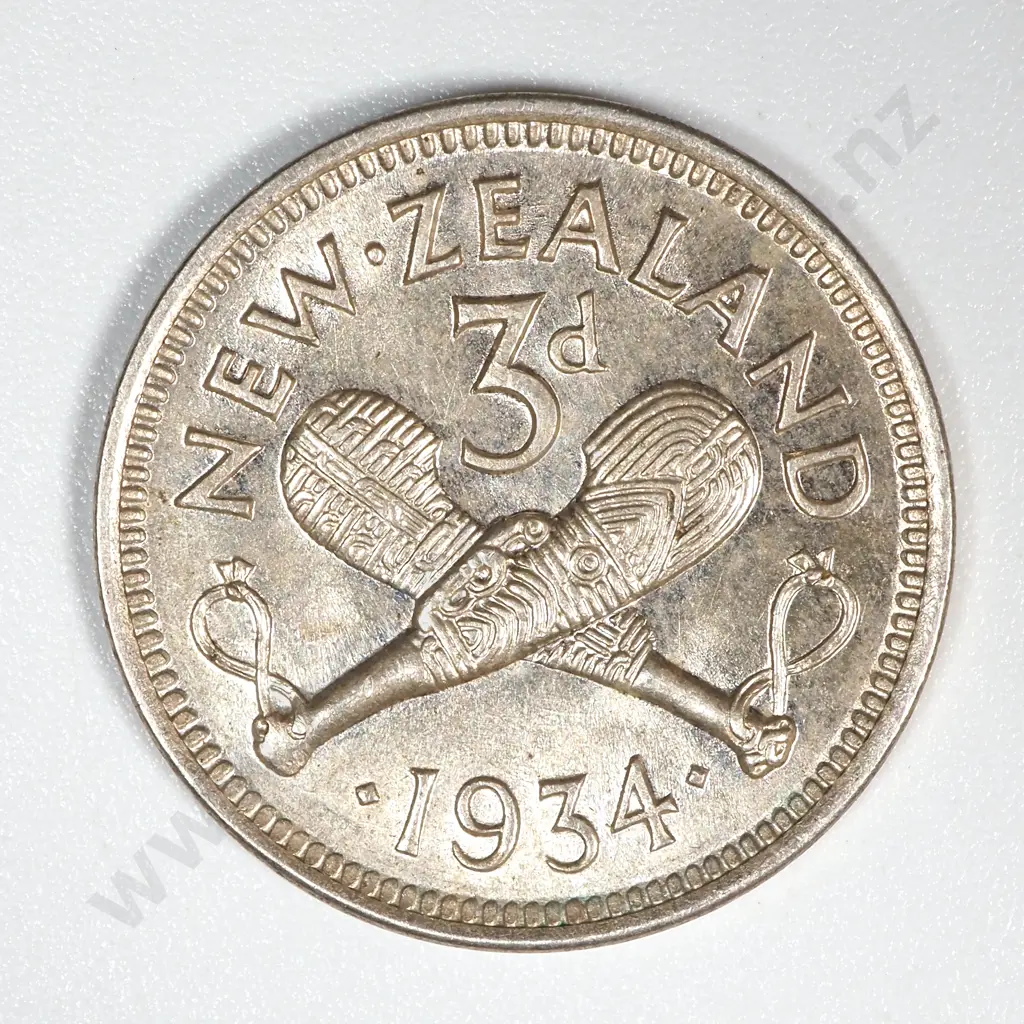1934 New Zealand Threepence UNC CV $65 Image 1++