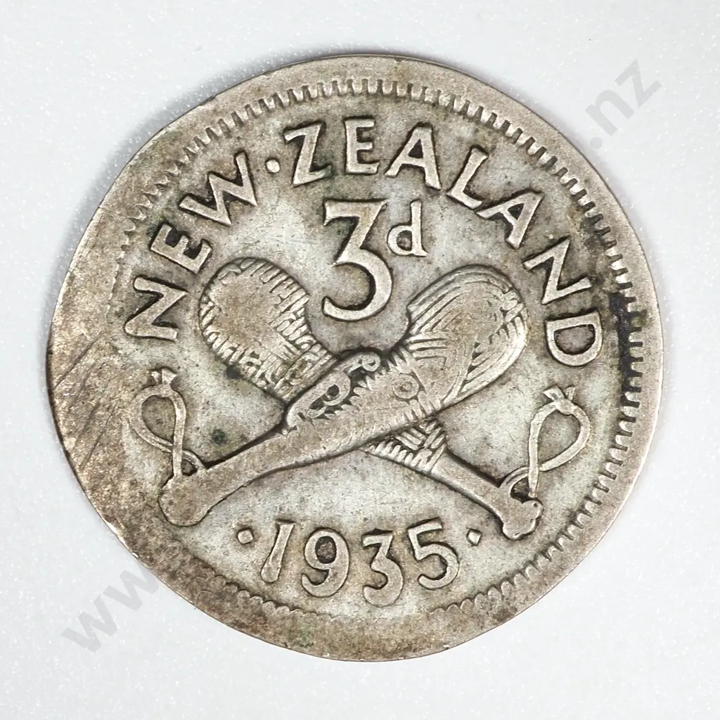 1935 New Zealand Threepence Damaged Image 1++