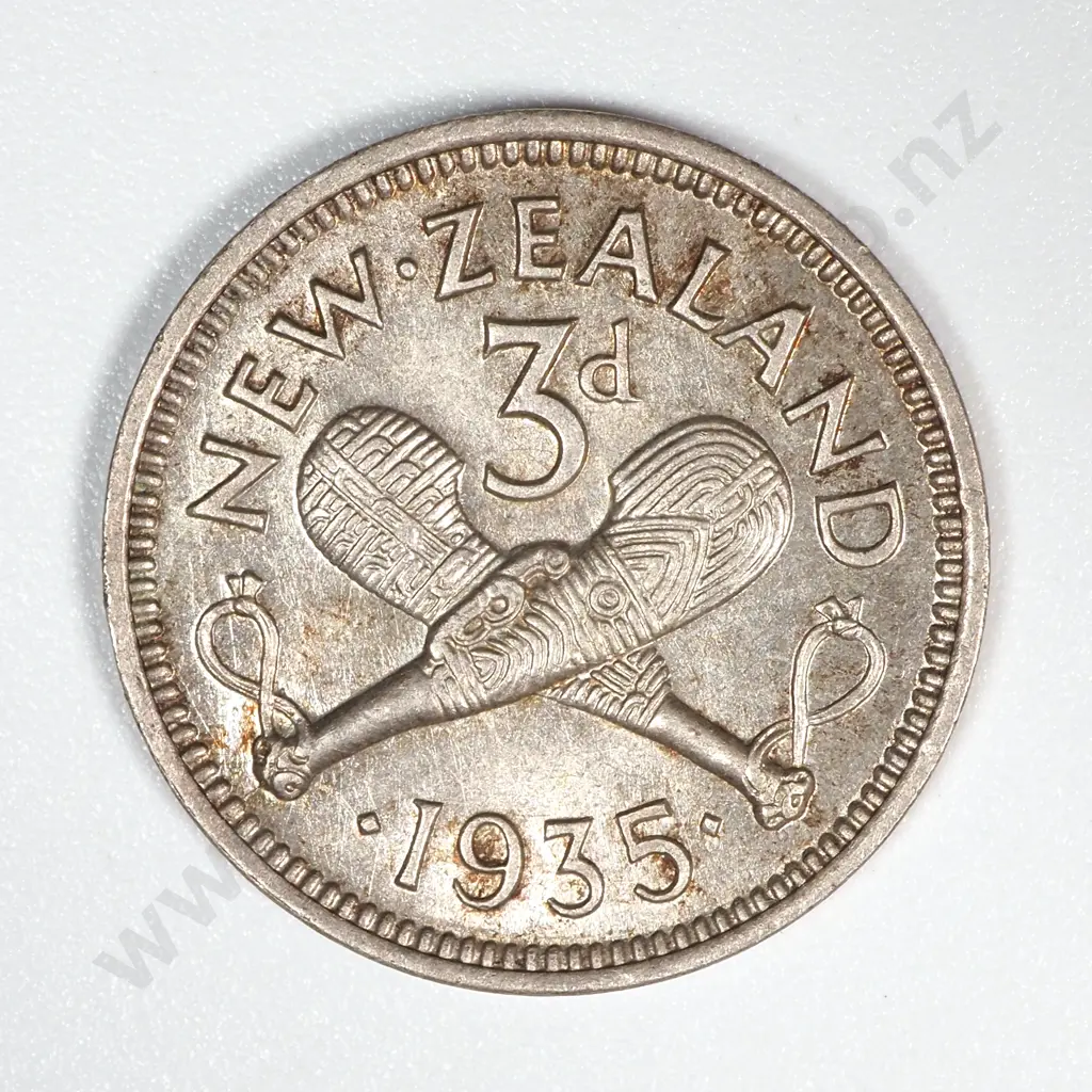 1935 New Zealand Threepence EF CV $1000 Image 1++