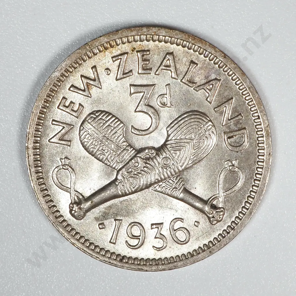 1936 New Zealand Threepence EF CV $80 Image 1++