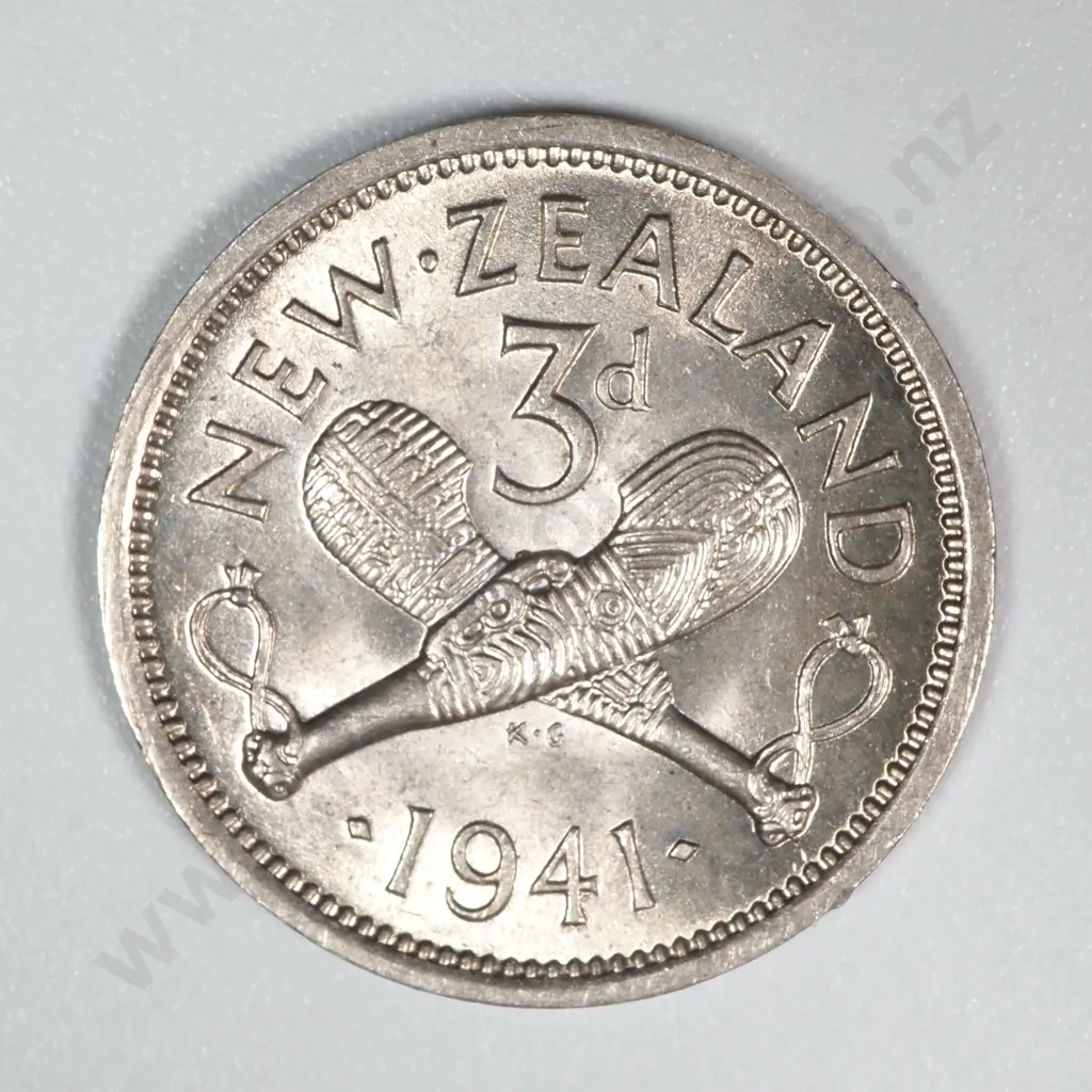 1941 New Zealand Threepence AUNC CV $400 Image 1++