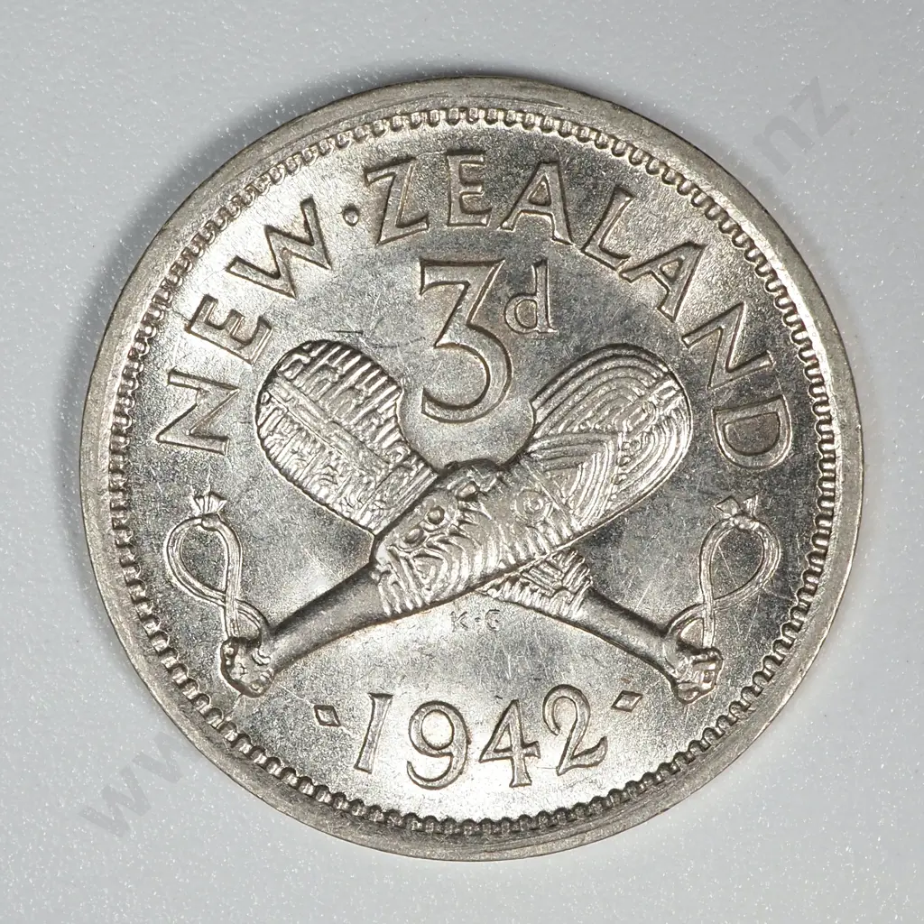 1942 New Zealand Threepence UNC CV $65 Image 1++