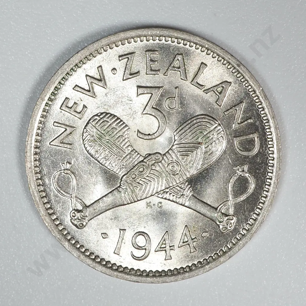 1944 New Zealand Threepence UNC CV $45 Image 1++
