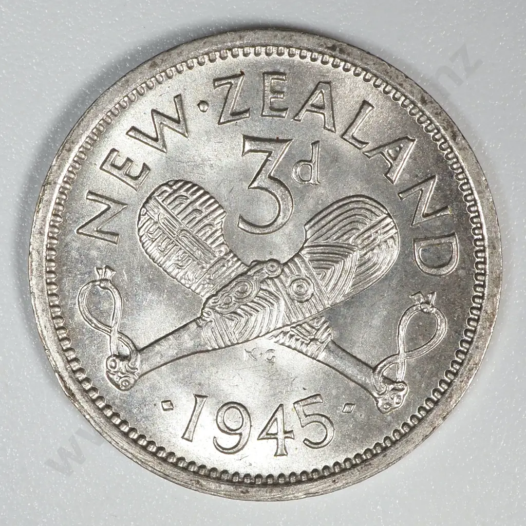 1945 New Zealand Threepence UNC CV $40 Image 1++