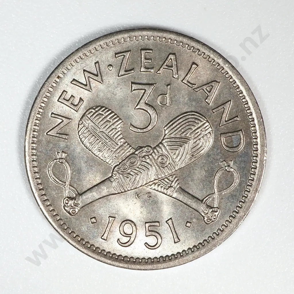 1951 New Zealand Threepence UNC CV $35 Image 1++