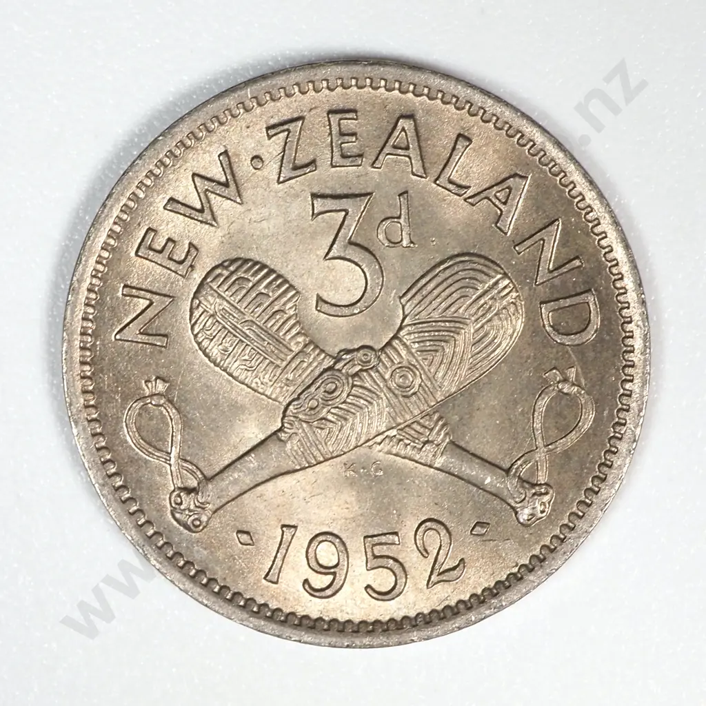 1952 New Zealand Threepence UNC CV $30 Image 1++