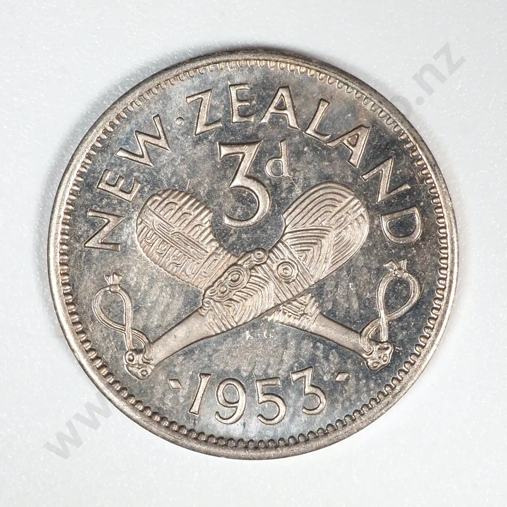 1953 New Zealand Threepence Proof Image 1++