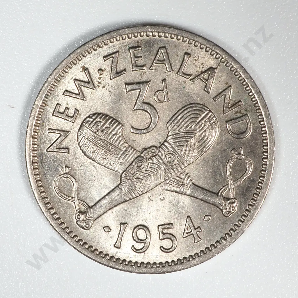 1954 New Zealand Threepence UNC CV $30 Image 1++