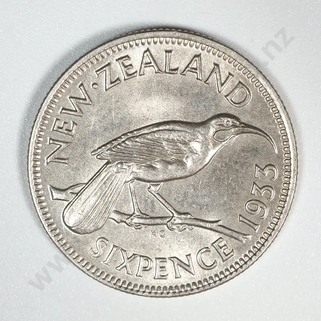 1933 New Zealand Sixpence UNC CV $250 Image 1++
