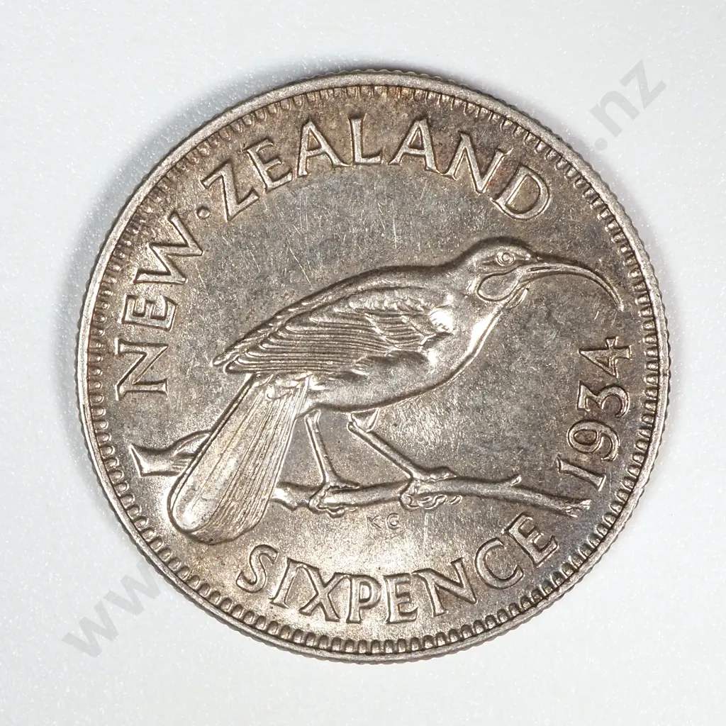 1934 New Zealand Sixpence UNC CV $250 Image 1++