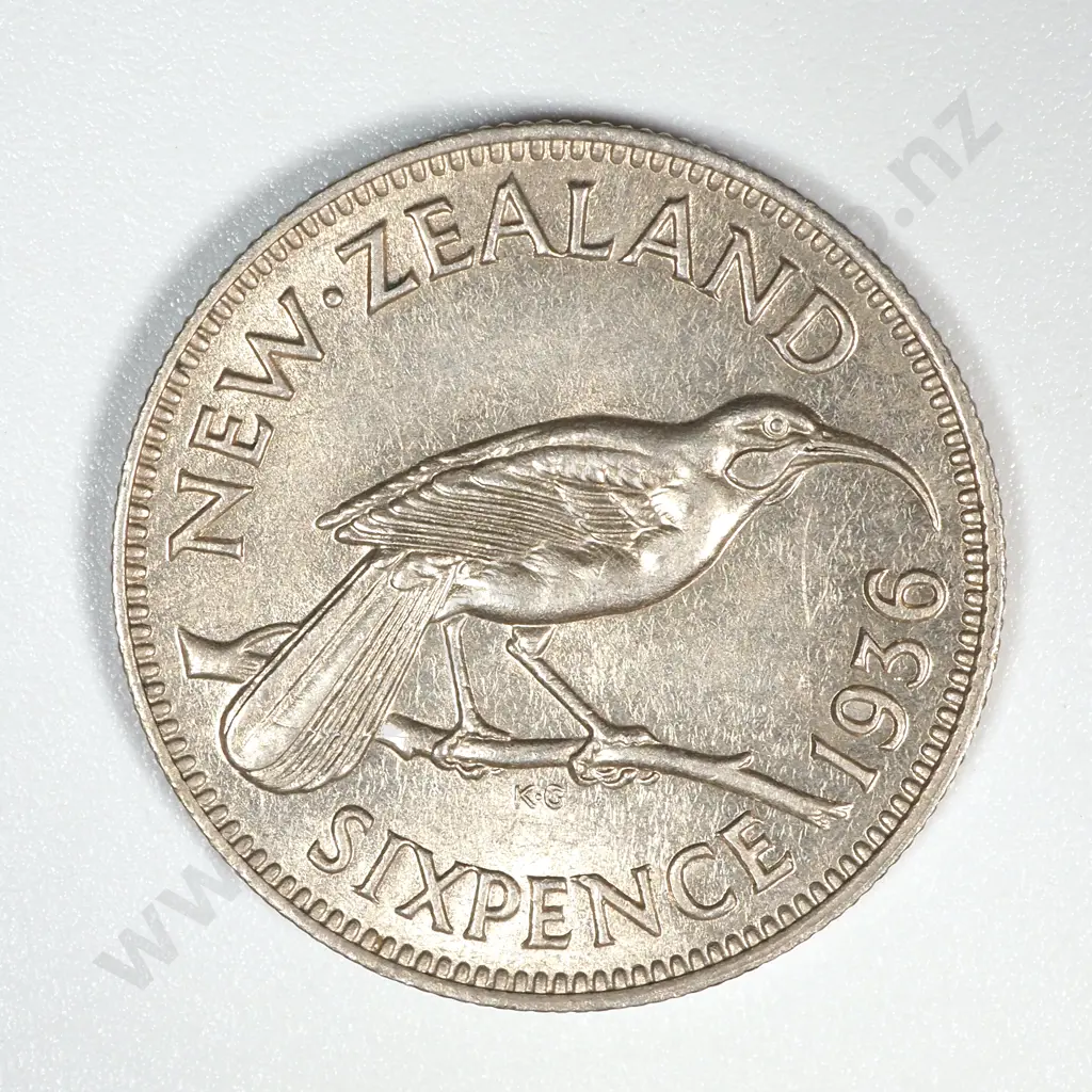1936 New Zealand Sixpence UNC CV $250 Image 1++