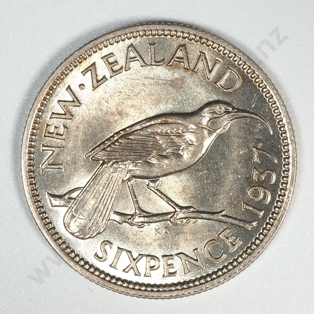 1937 New Zealand Sixpence UNC CV $250 Image 1++