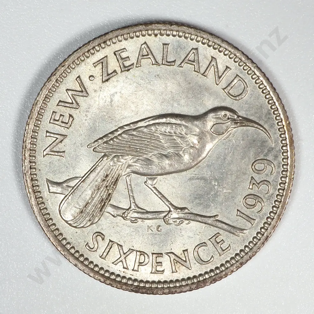 1939 New Zealand Sixpence AUNC CV $175 Image 1++