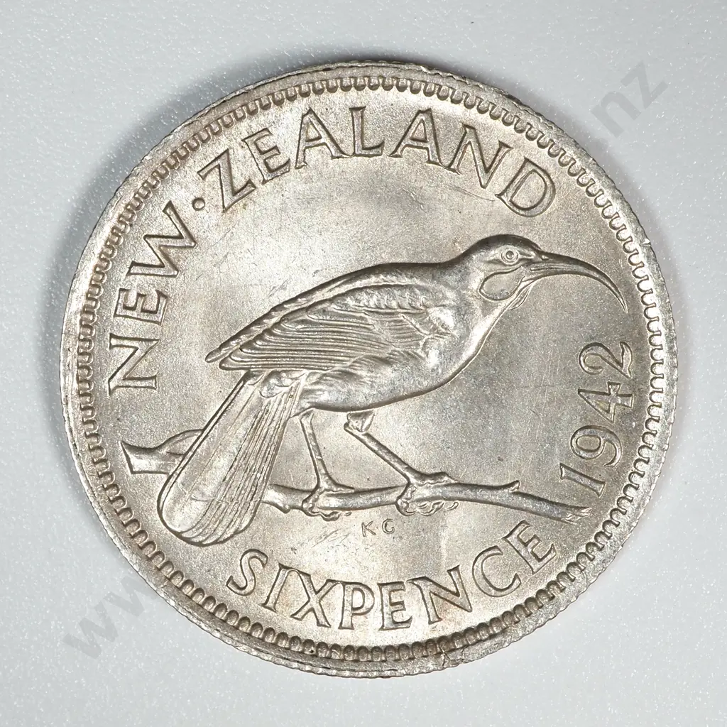 1942 New Zealand Sixpence UNC CV $750 Image 1++