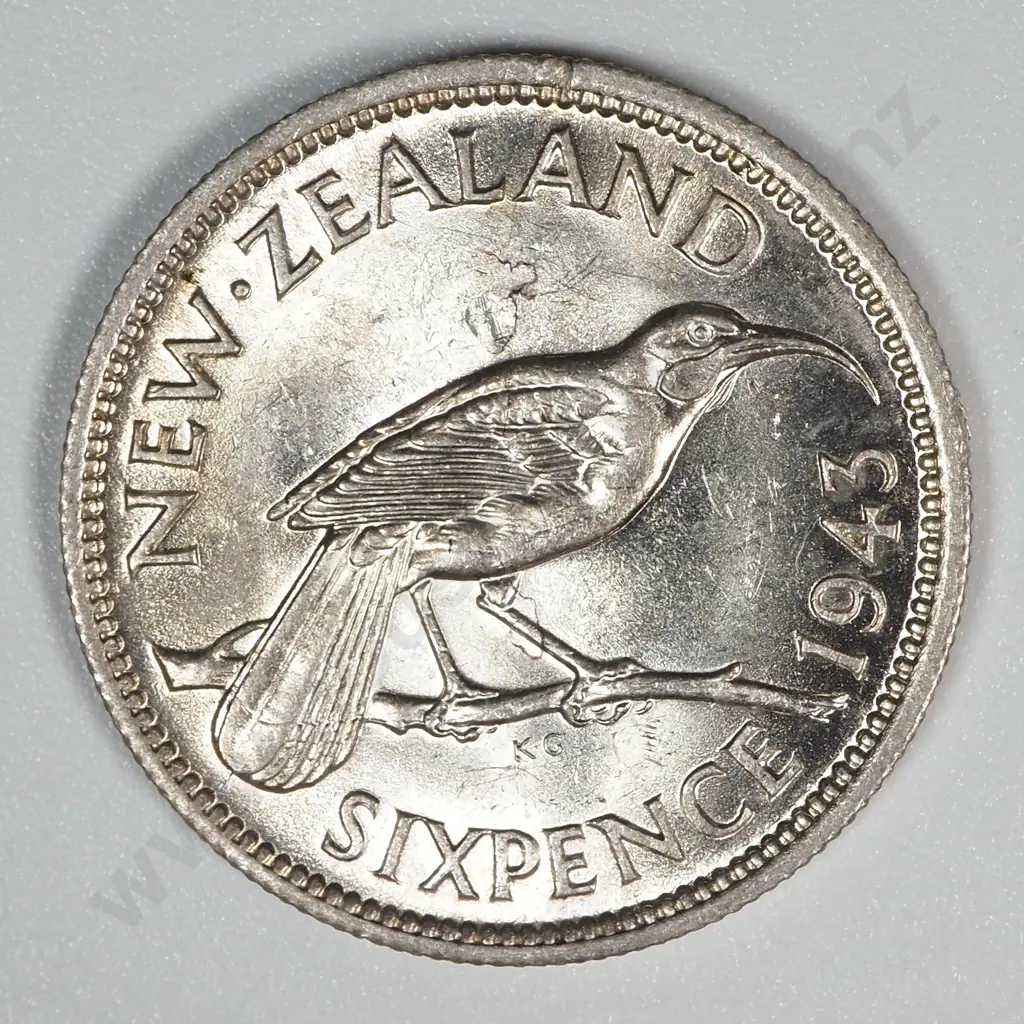 1943 New Zealand Sixpence AUNC CV $150 Image 1++